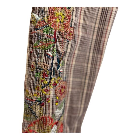 Two Ten Ten Five BIYA Johnny Was Plaid Embroidered Pants Sz 4 Low Rise Brown - Picture 3 of 11